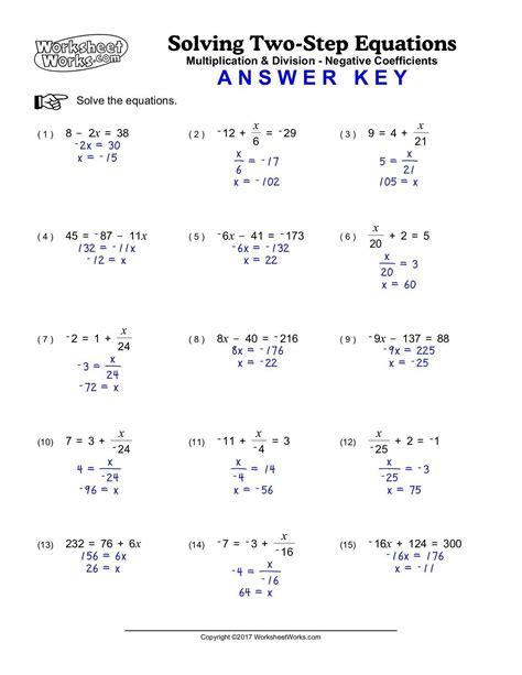 two step equations worksheet answers